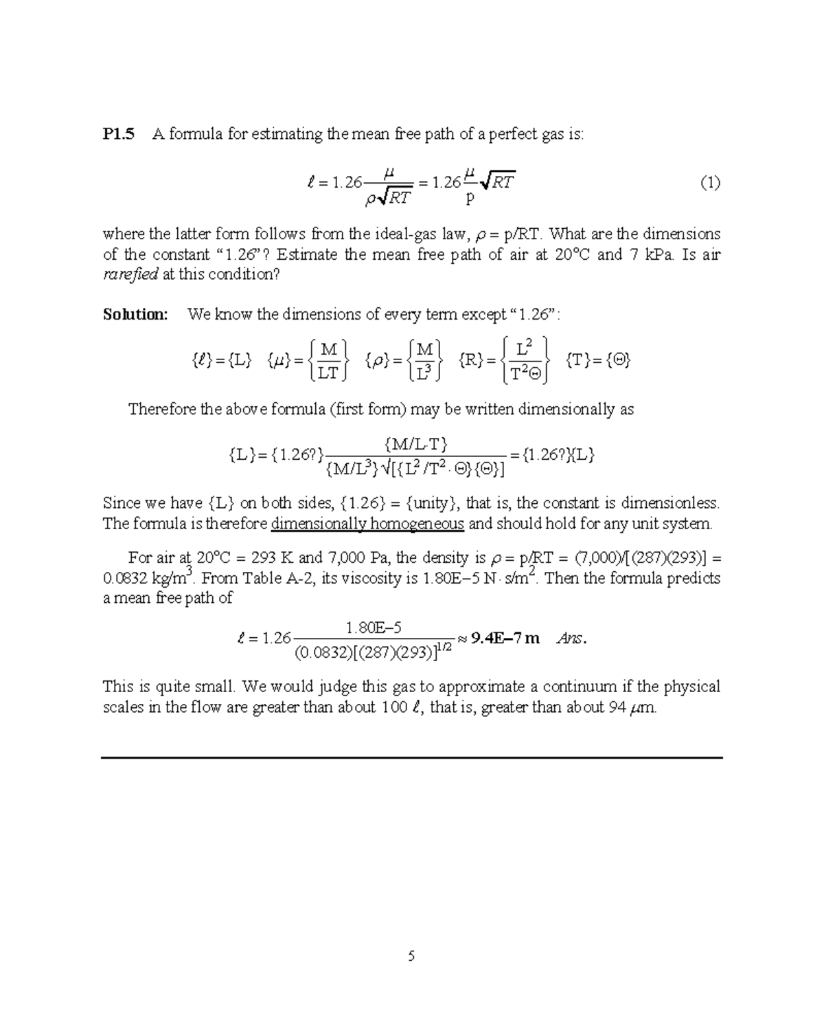 P1.5 Estimating Mean Free Path of Perfect Gas - White Solutions Manual ...