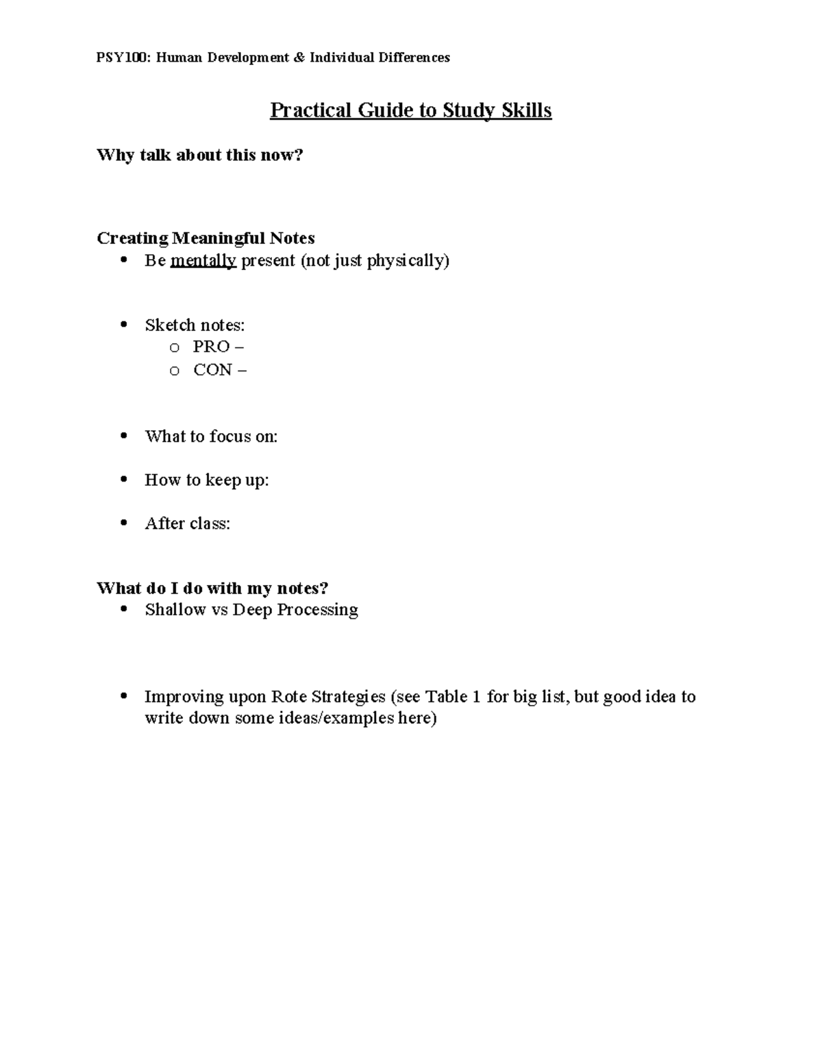 PSY100: Effective Note-Taking & Study Skills Guide - Studocu