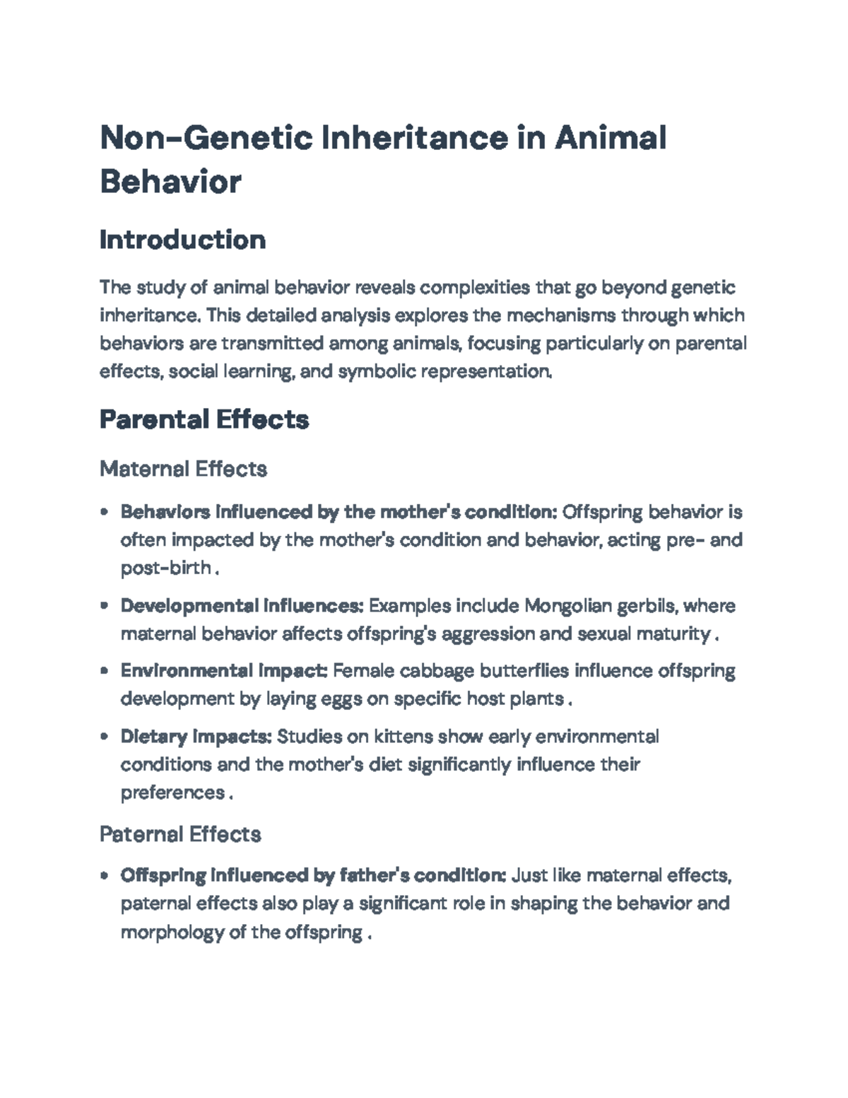 Non-Genetic Inheritance & Social Learning in Animal Behavior Study ...
