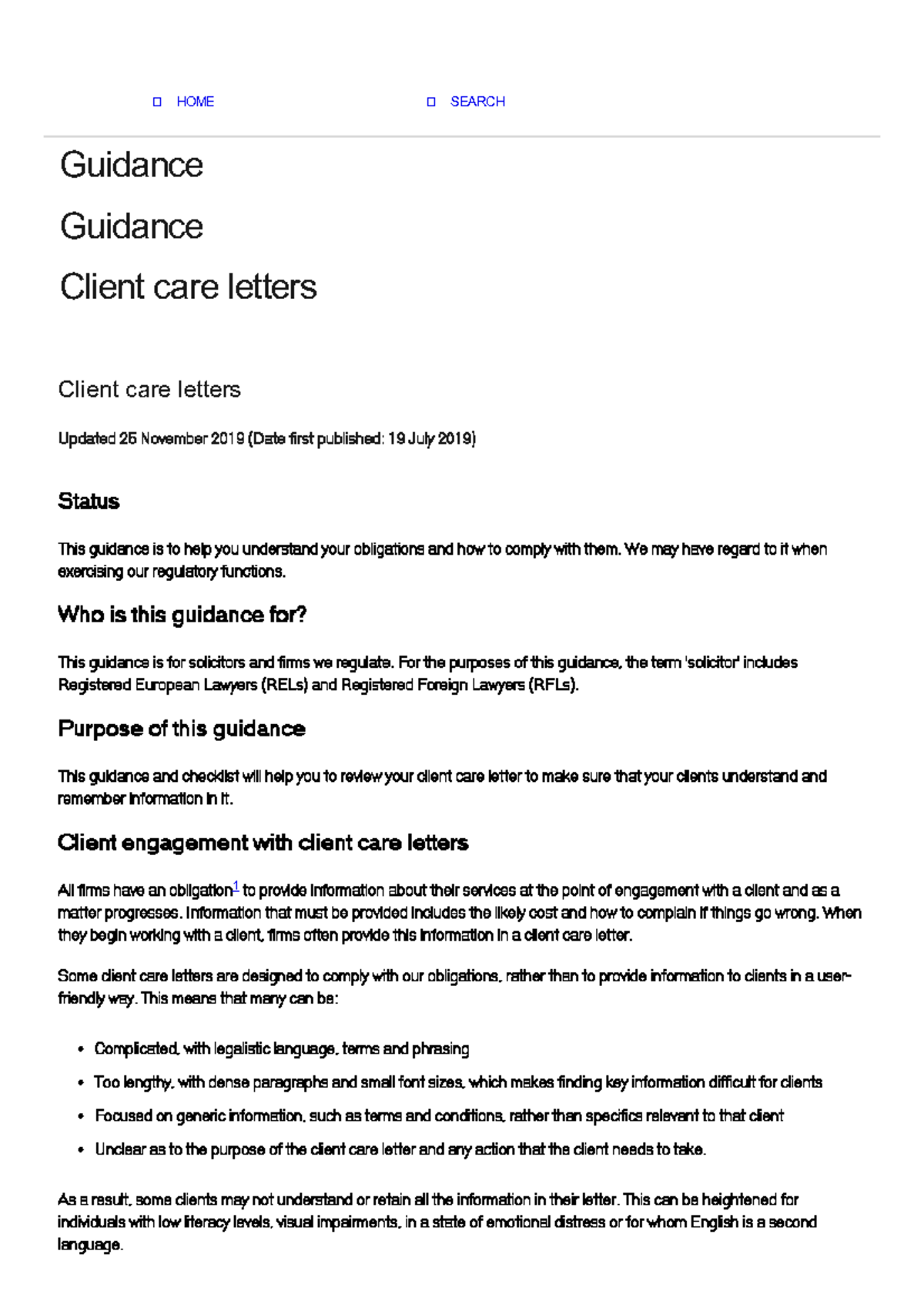 Guidance on Client Care Letters for Law Professionals - Studocu