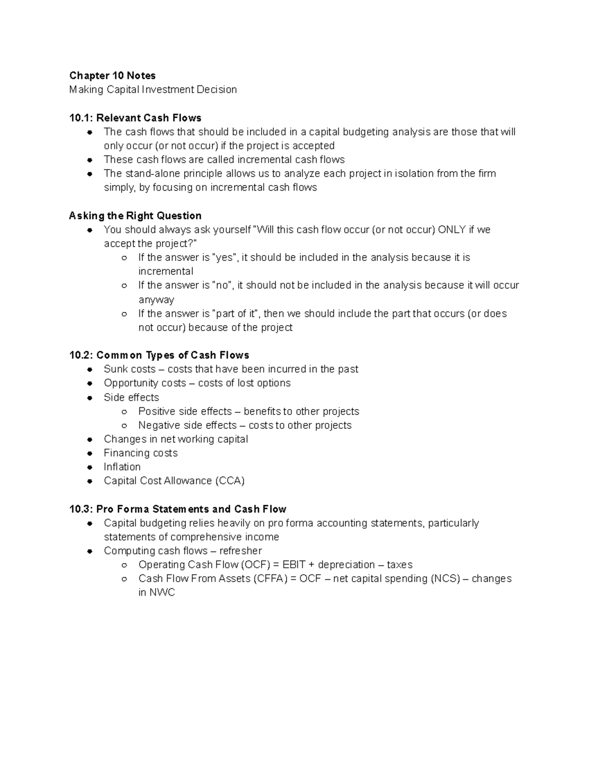 Chapter 10 - Key Concepts in Making Capital Investment Decisions - Studocu