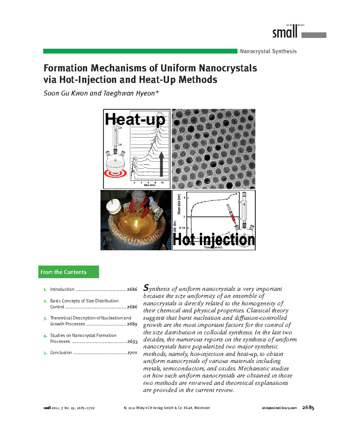 Formation Mechanisms of Uniform Nanocrystals: Hot-Injection & Heat-Up ...