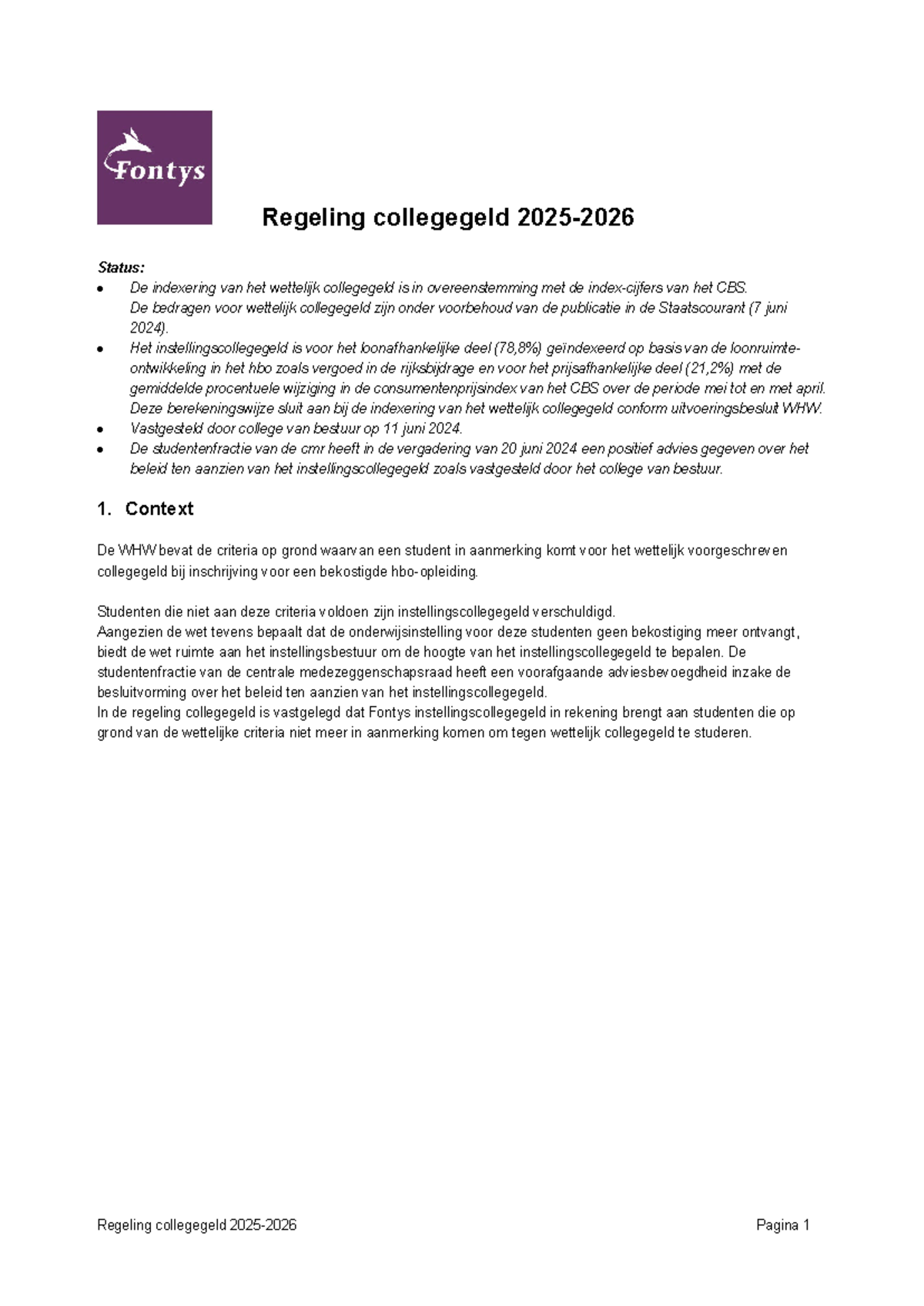 Regeling Collegegeld en Instellingscollegegeld 2025-2026 - Studeersnel