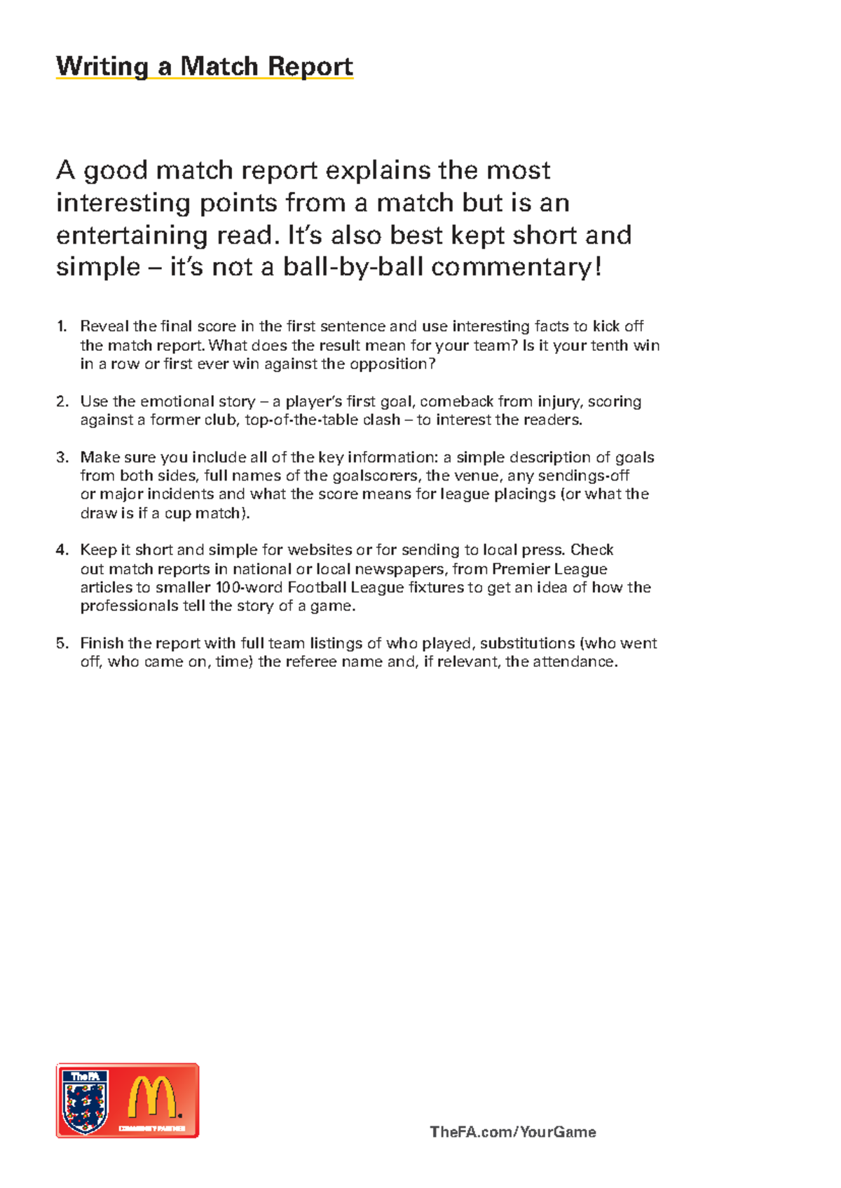 Writing a Match Report: Key Tips and Guidelines - Studocu
