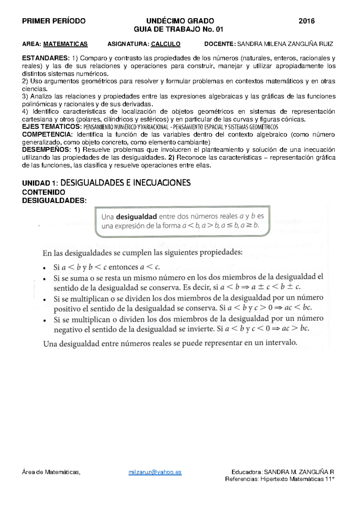Desigualdades e Inecuaciones para Grado 11 - Guía de Matemáticas - Studocu