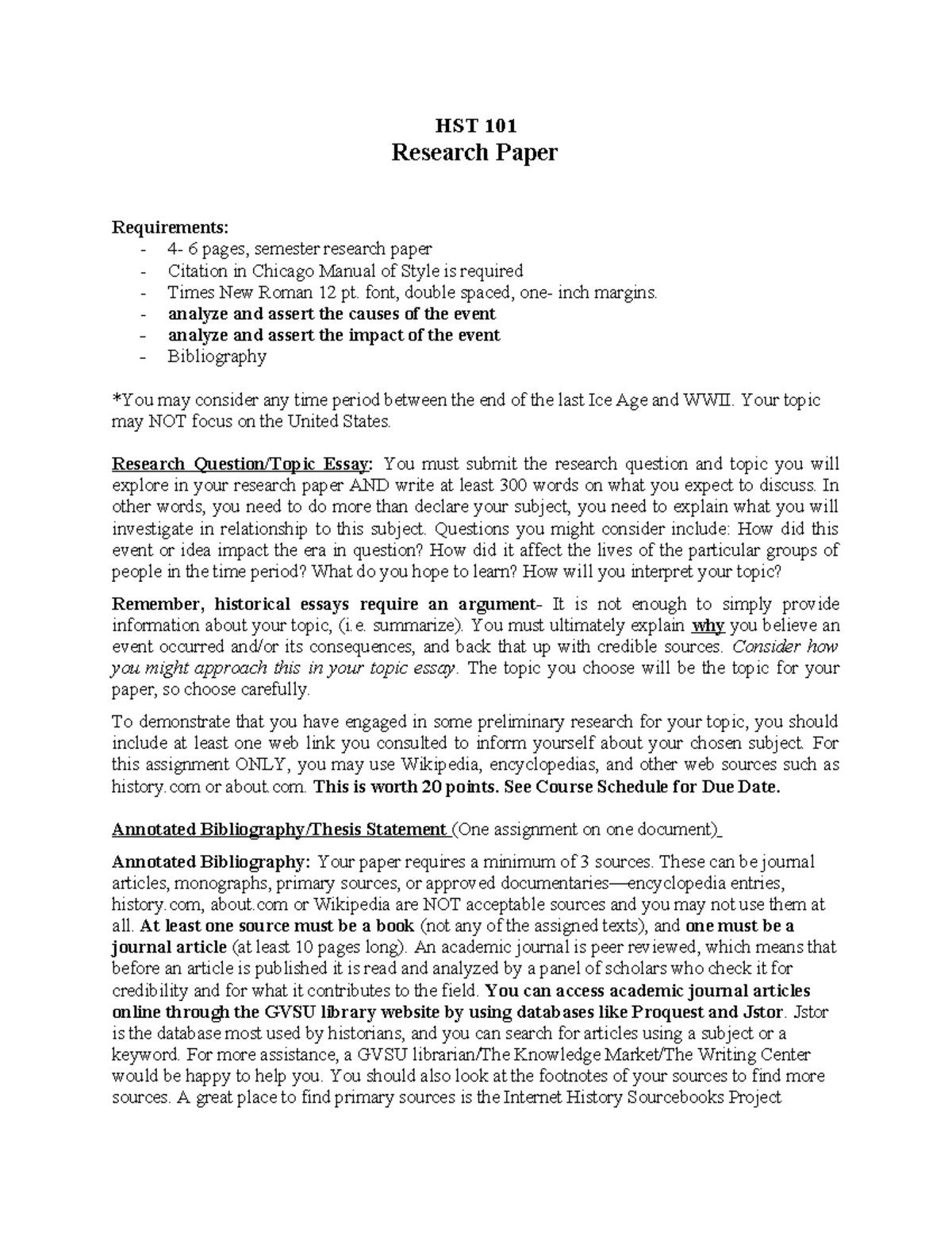 HST 101 Research Paper Guidelines: Requirements & Expectations F18 ...