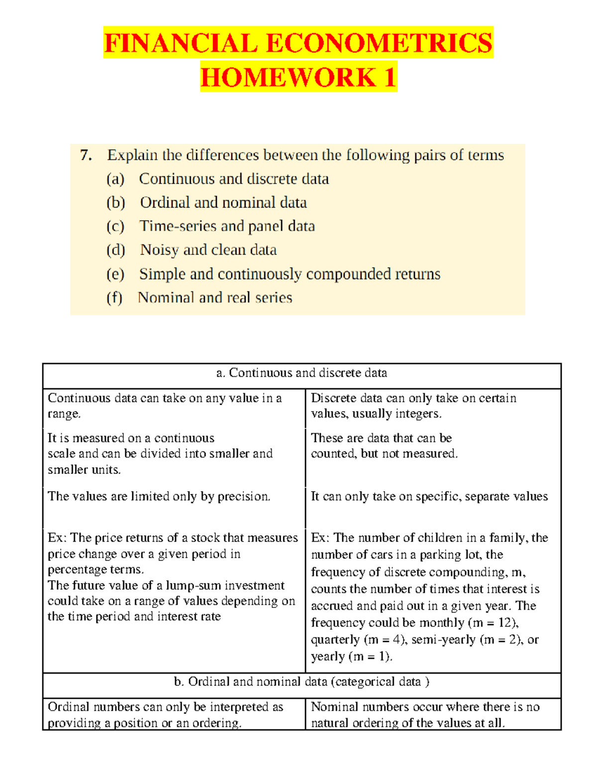 HW1 FE - Financial Econometrics Homework 1: Data Types & Analysis - Studocu