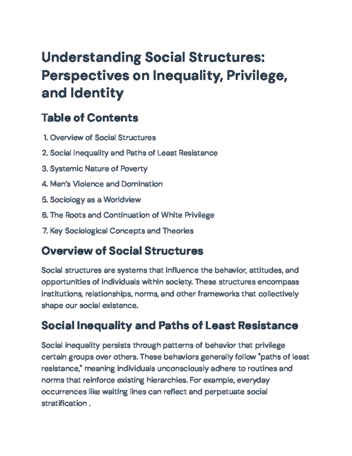 Understanding Social Structures: Inequality, Privilege, and Identity ...