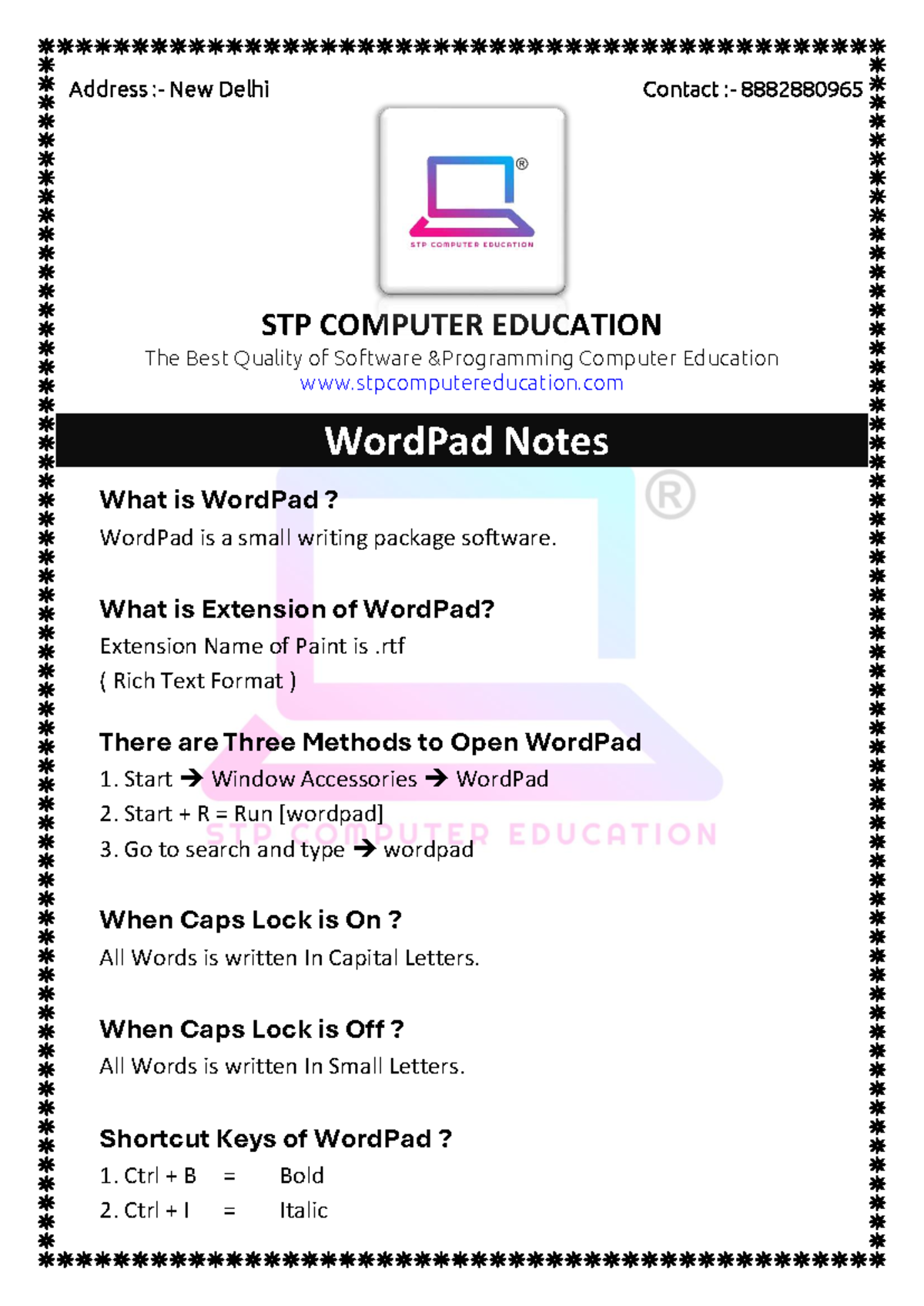 WordPad Notes: Overview, Features, and Shortcut Keys - Studocu