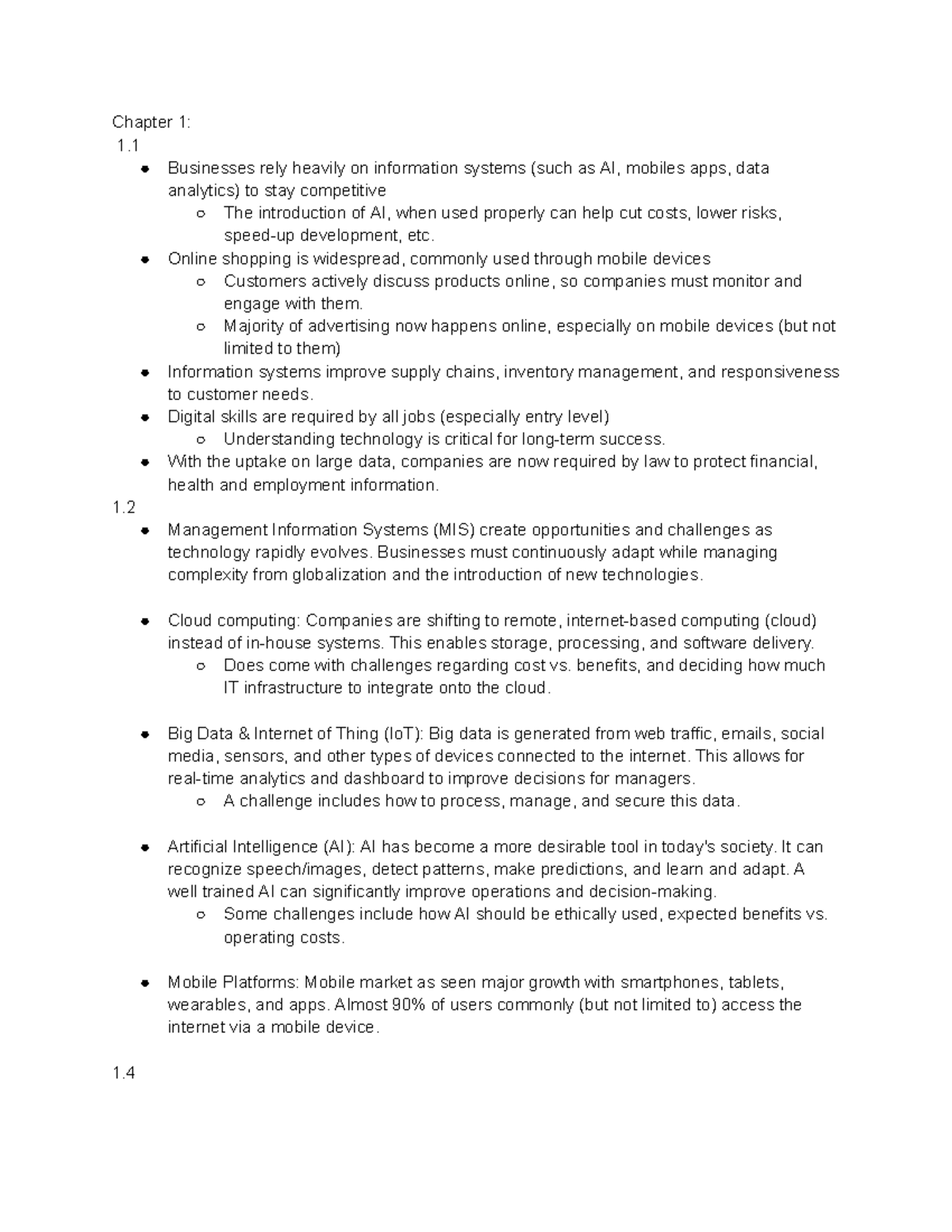 MCS2020 Chapter 1 Summary: The Role of Information Systems in Business ...