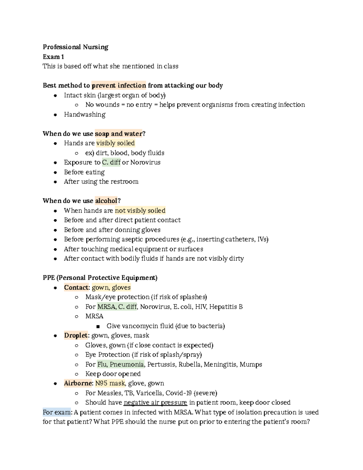 Professional Nursing Exam 1 Study Guide: Pain & Infection Control - Studocu