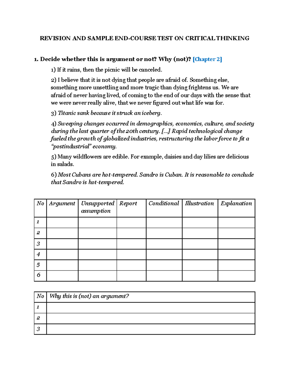 Revision - REVISION AND SAMPLE END-COURSE TEST ON CRITICAL THINKING 1 ...