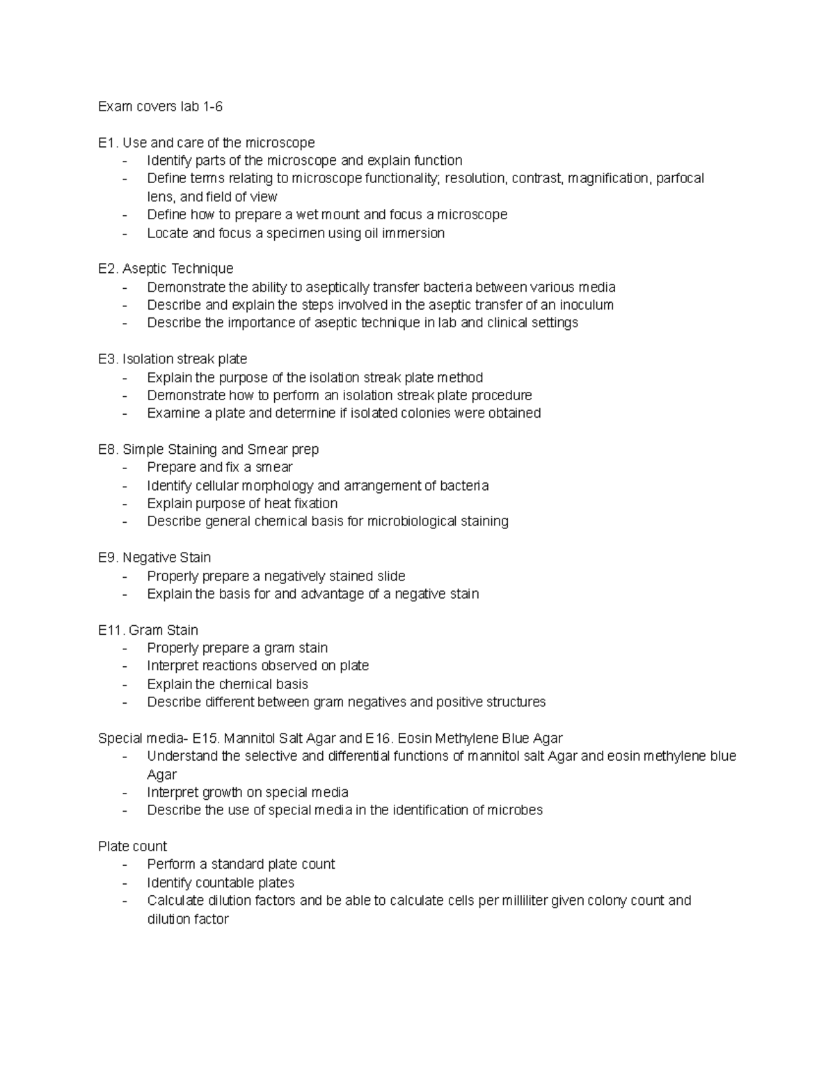Microbiology Lab Exam Review (BIO101): Key Techniques & Methods - Studocu