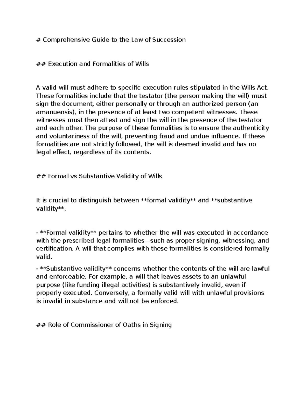 Law of Succession: Execution, Formalities & Wills (ERF Notes) - Studocu