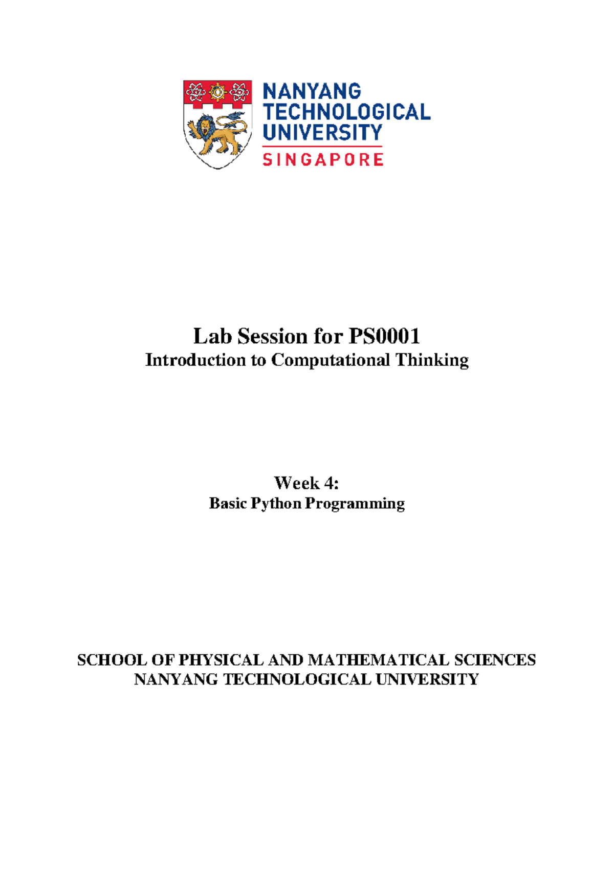 PS0001 Lab Session 4 - The lab manual questions for week 4 topics - Lab ...