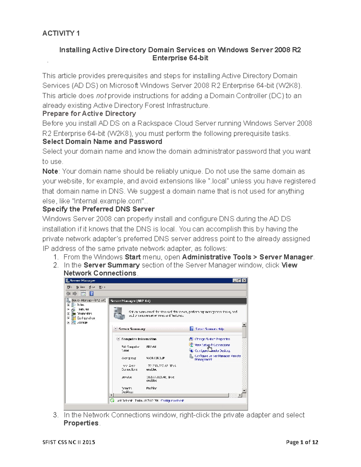 1. Installing Active Directory Domain Services on Windows Server 2008 ...