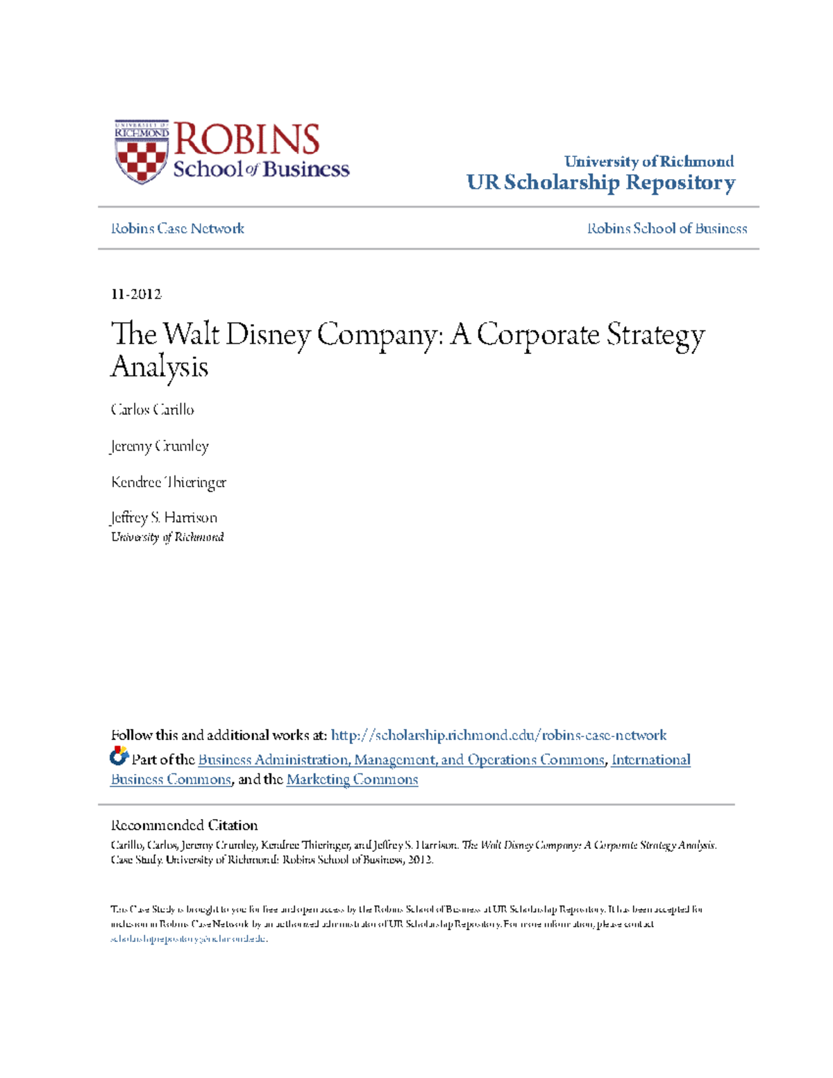 UR BSN 11: Case Study on The Walt Disney Company's Corporate Strategy ...