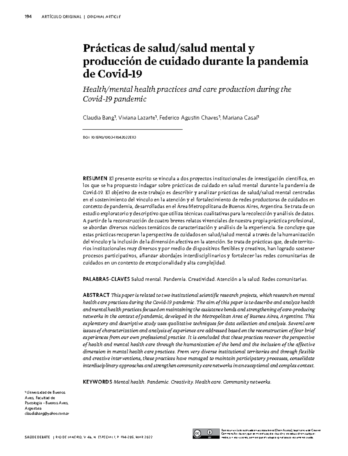 Prácticas de Salud Mental y Cuidado en la Pandemia de COVID-19 - Studocu