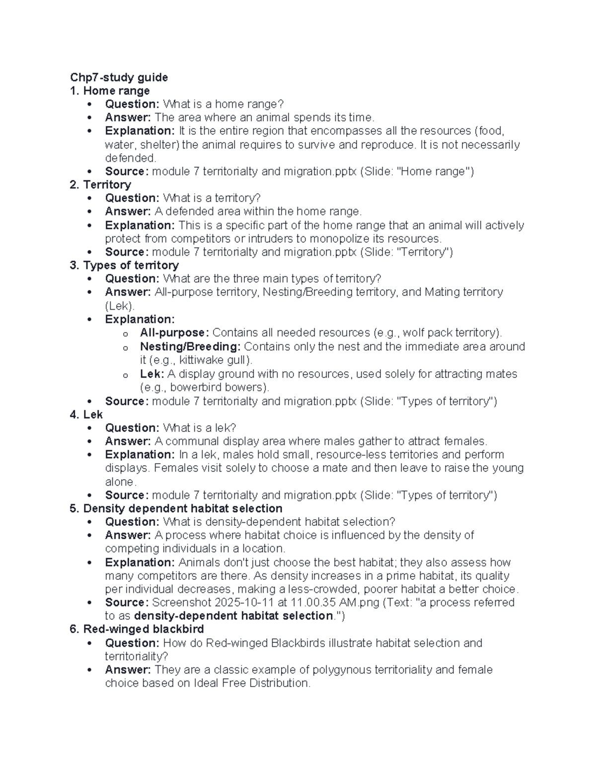 Chp7-Study Guide: Home Range, Territory, and Migration Concepts - Studocu
