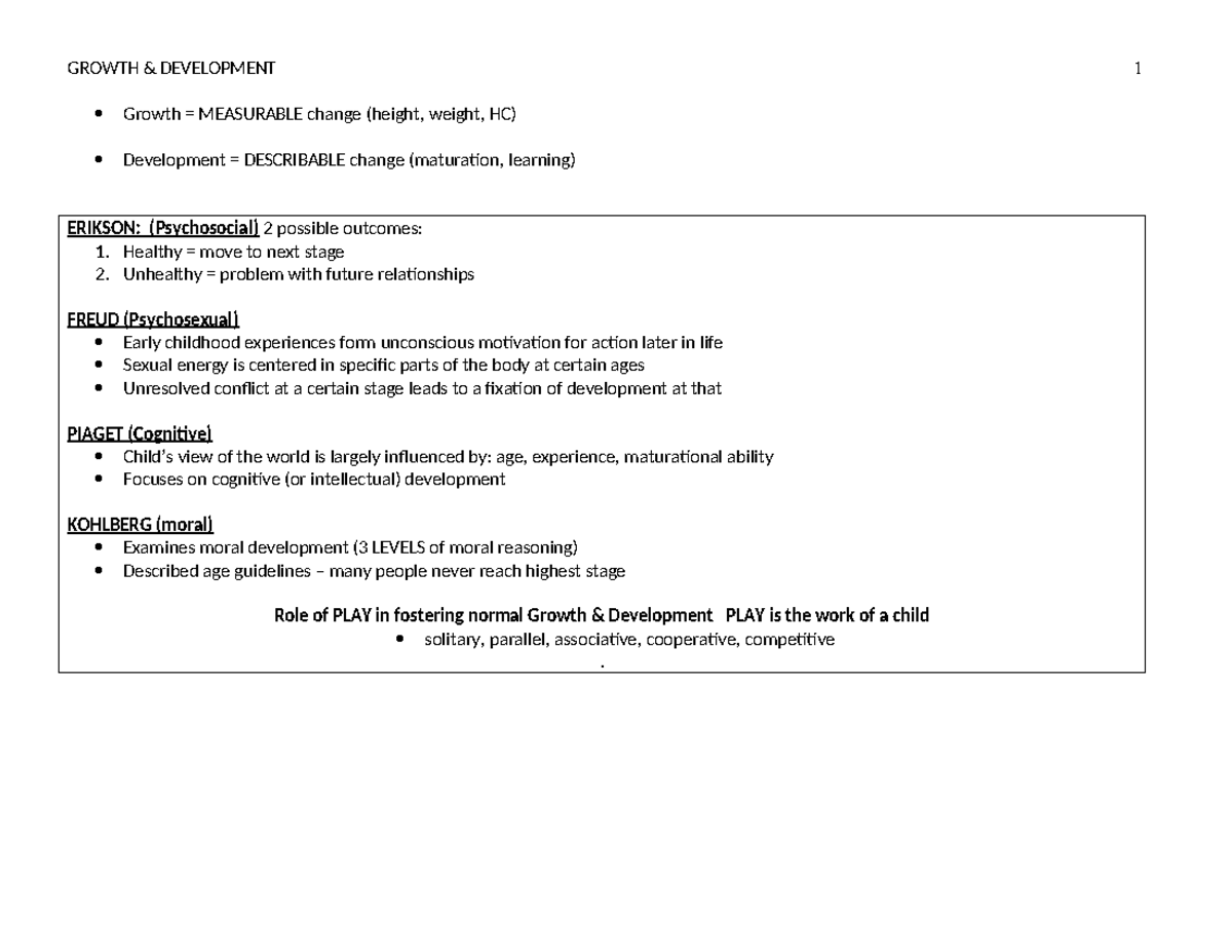 Growth & Development Worksheet: Stages & Milestones Overview - Studocu