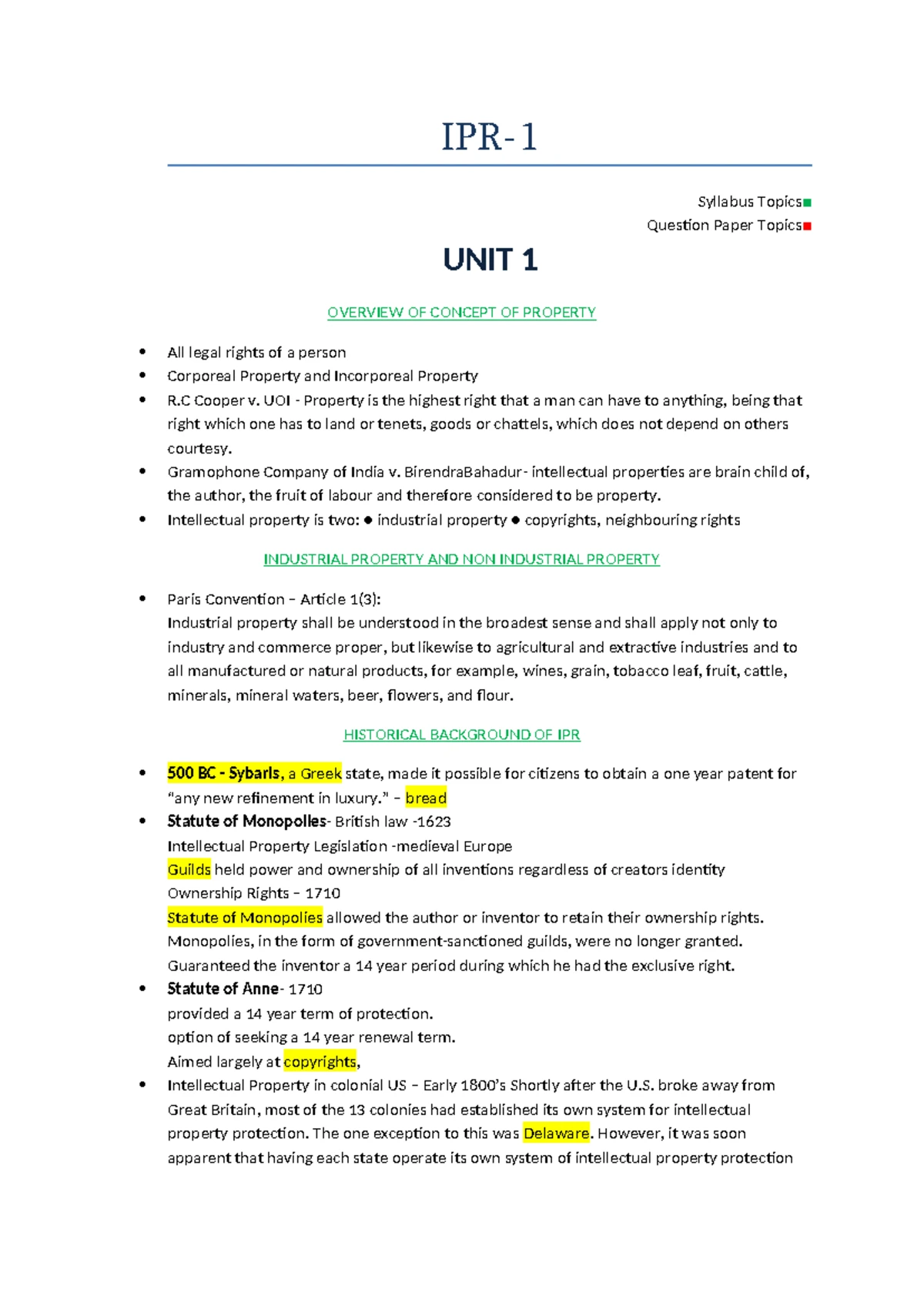 IPR Unit IV - Notes - Syllabus Topics Question Paper Topics UNIT 4 ...