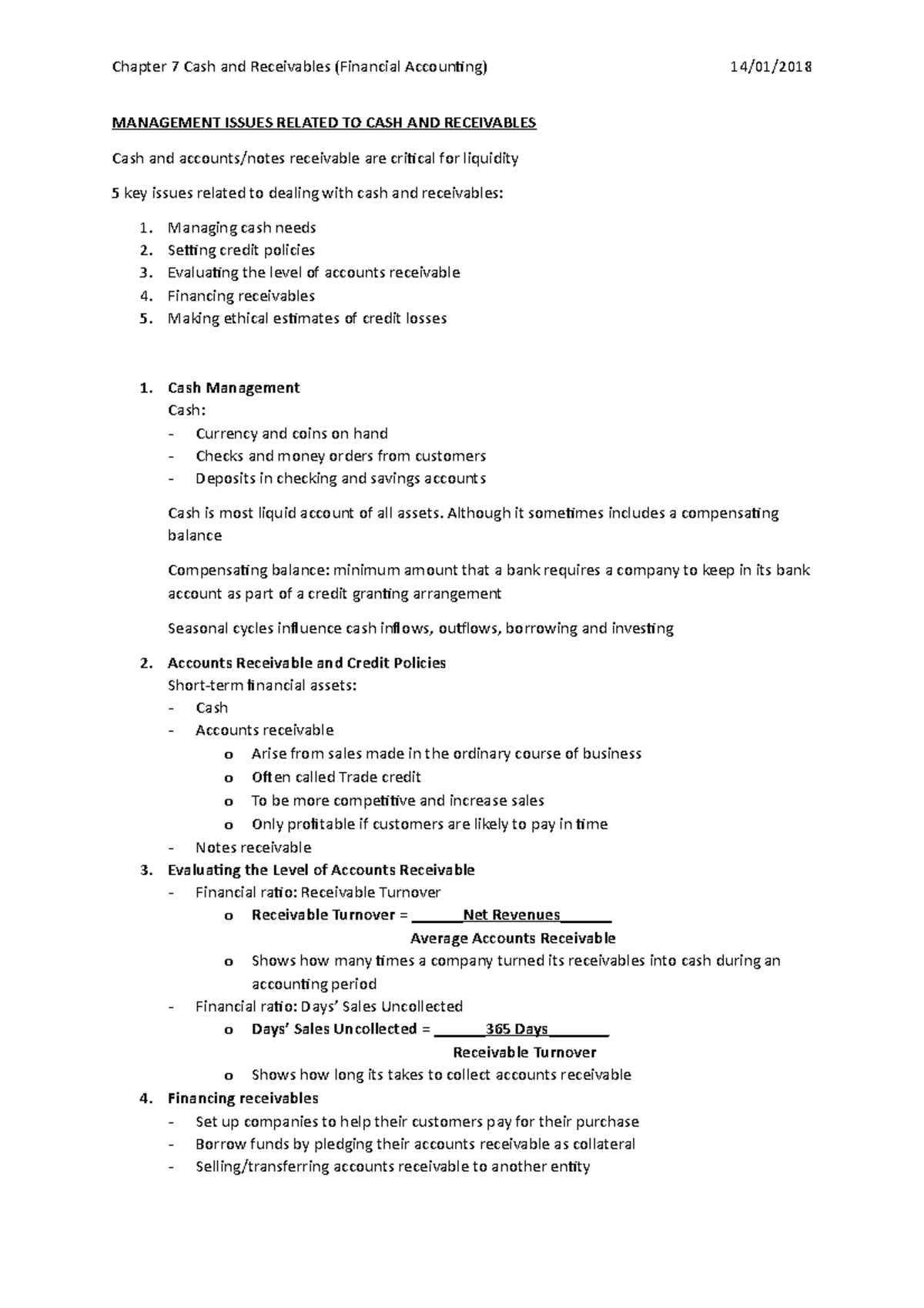 Summary of Chapter 7: Cash and Receivables in Financial Accounting ...