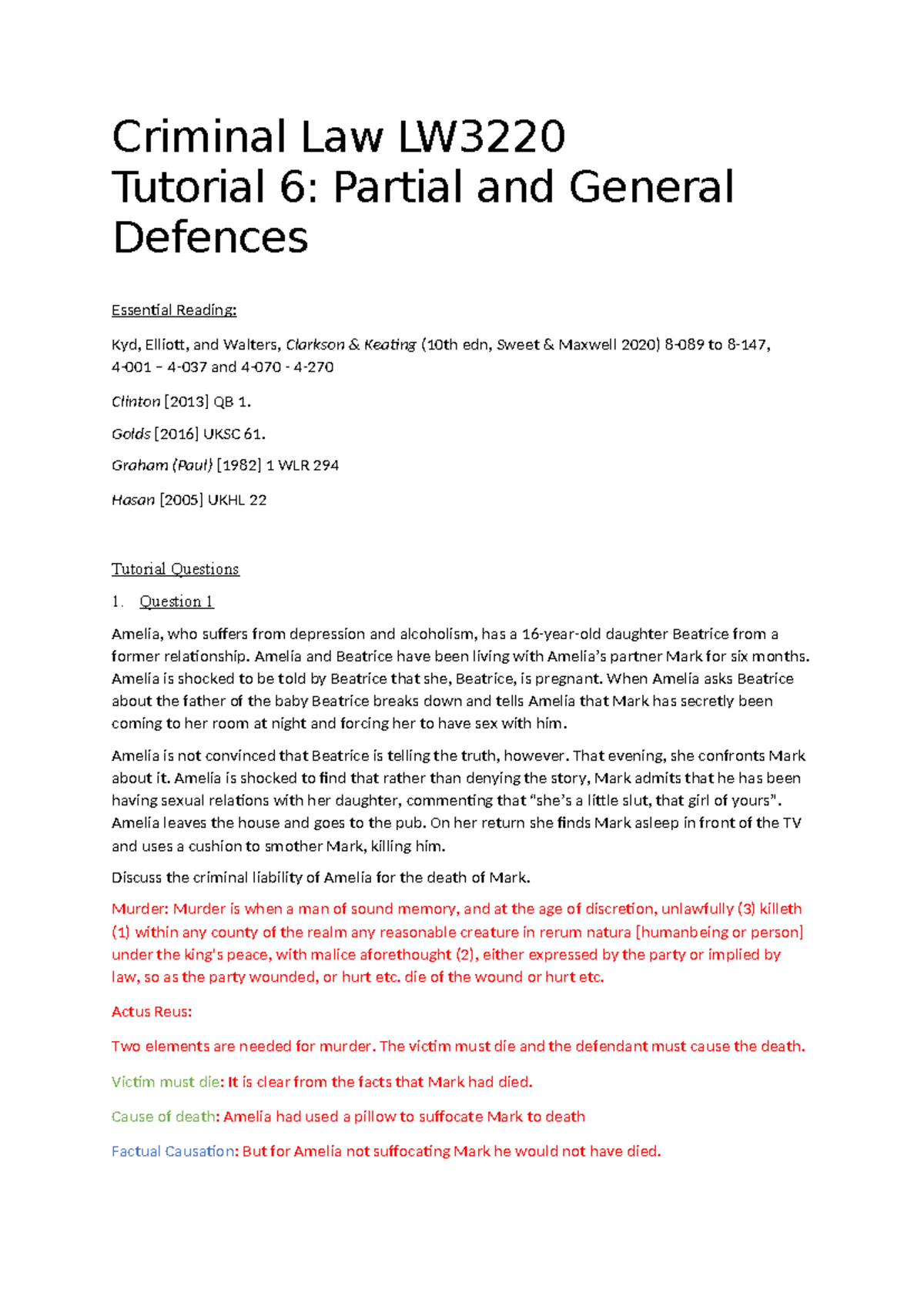 Tutorial 6 LW3220 - Criminal Law LW Tutorial 6: Partial and General ...