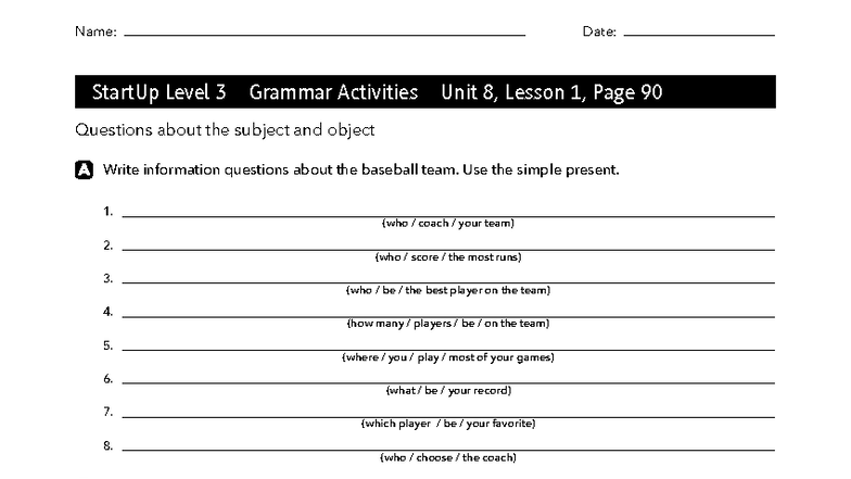 StartUp Level 3 Grammar Activities: Unit 8, Lessons 1 & 2 - Studocu