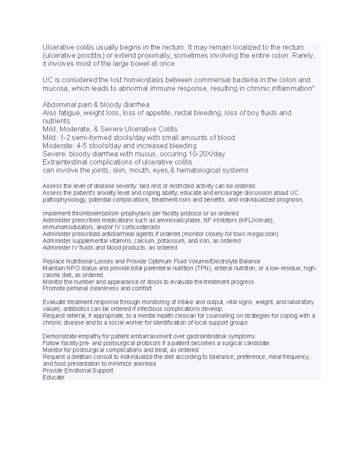 Document 1 - Helpful notes for studying - Ulcerative colitis usually ...