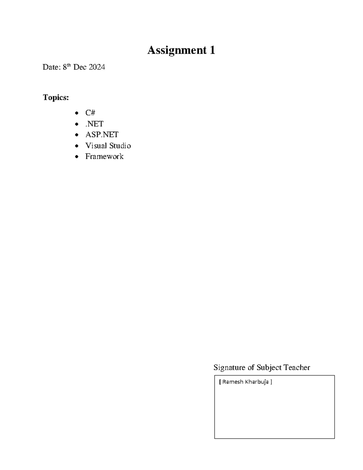 Assignment - to for .net - Computer Network - Assignment 1 Date: 8th ...