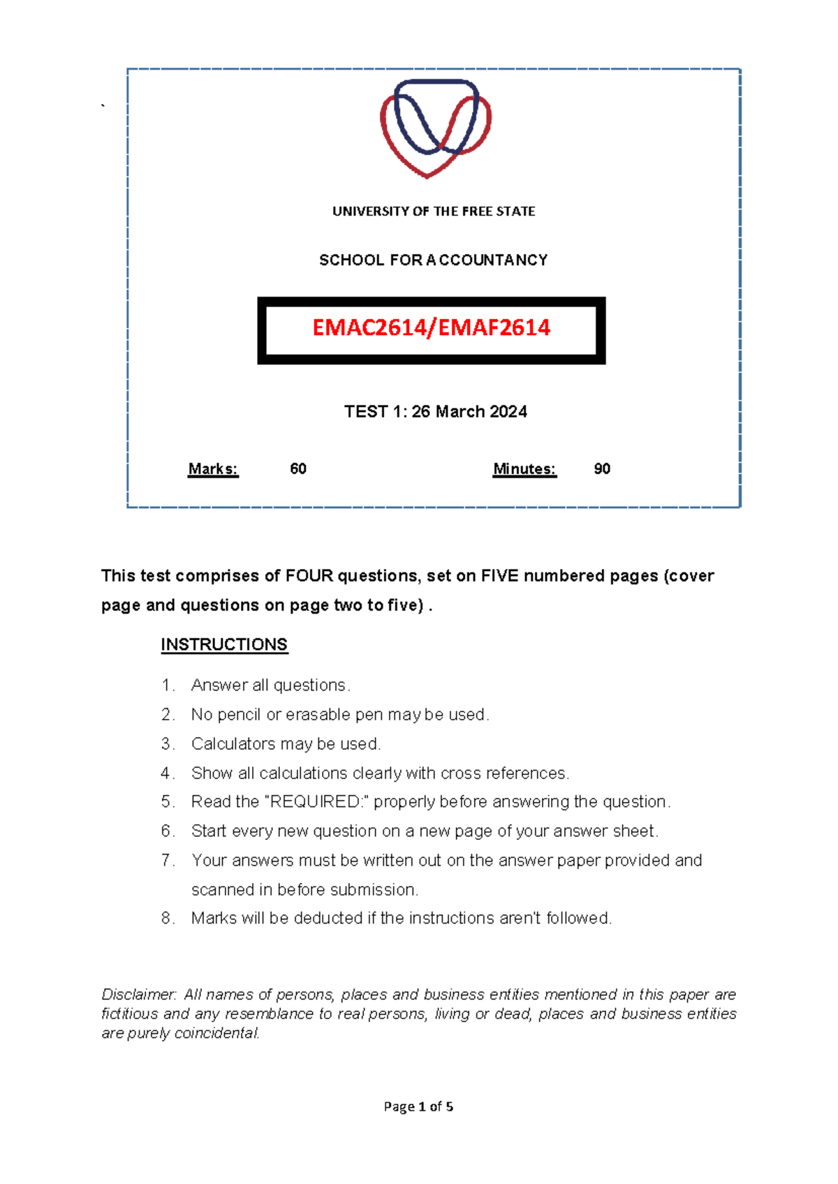 2024 EMAC2614 EMAF2614 Test 1: Management Accounting Insights - Studocu