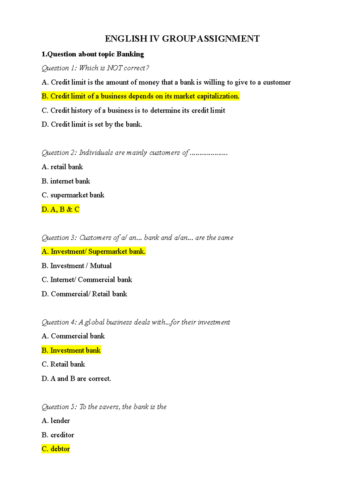 English IV Group Assignment - ENGLISH IV GROUP ASSIGNMENT 1 about topic ...