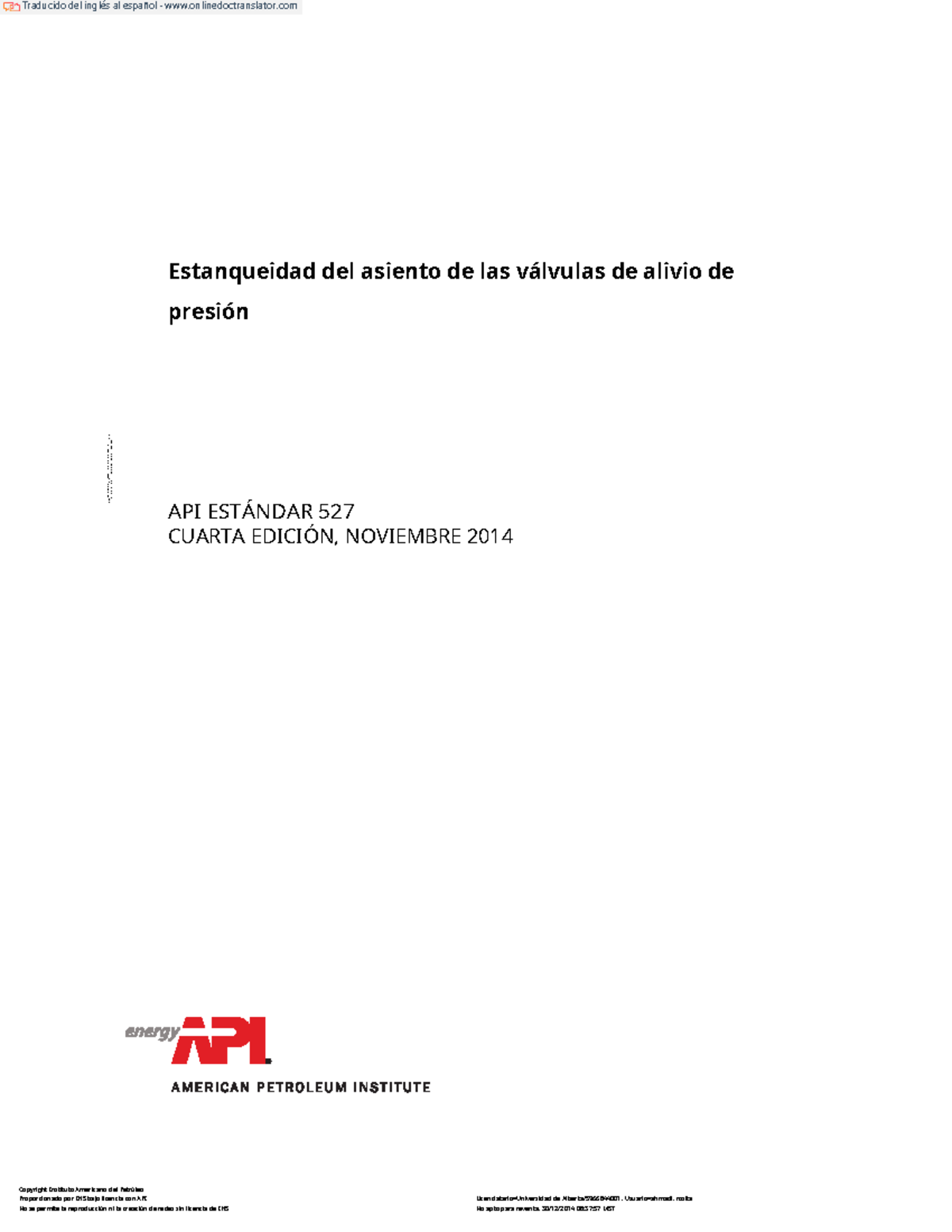 API Standard 527 - Determinación de Estanqueidad de Válvulas de Alivio ...