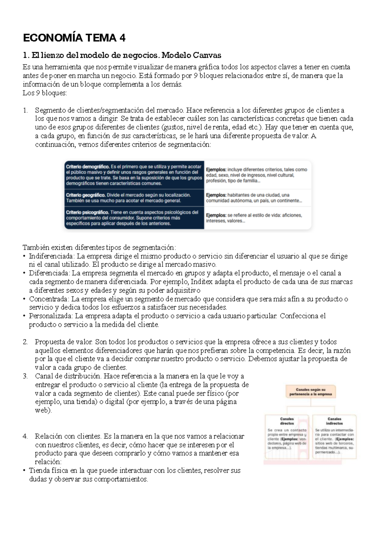 ECON 101: Resumen del Tema 4 - Modelo Canvas y Estrategias de Mercado ...