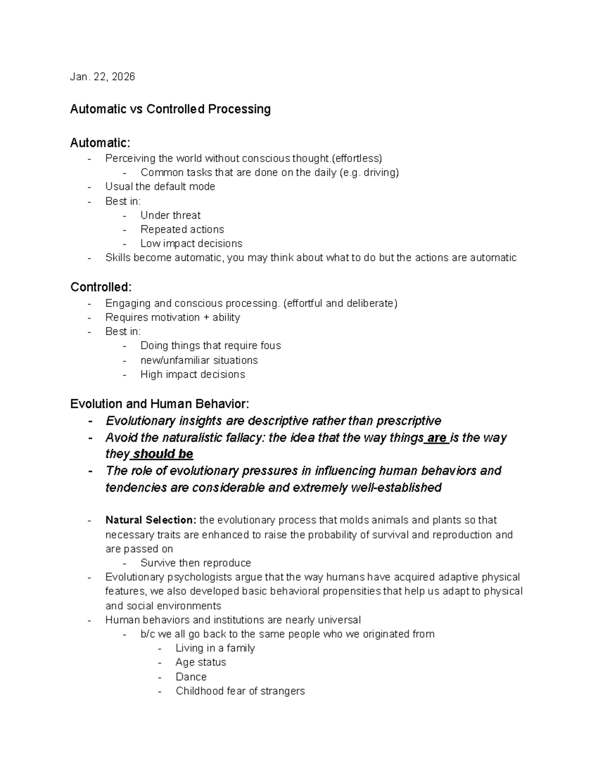 Lecture Notes: Automatic vs Controlled Processing - Studocu