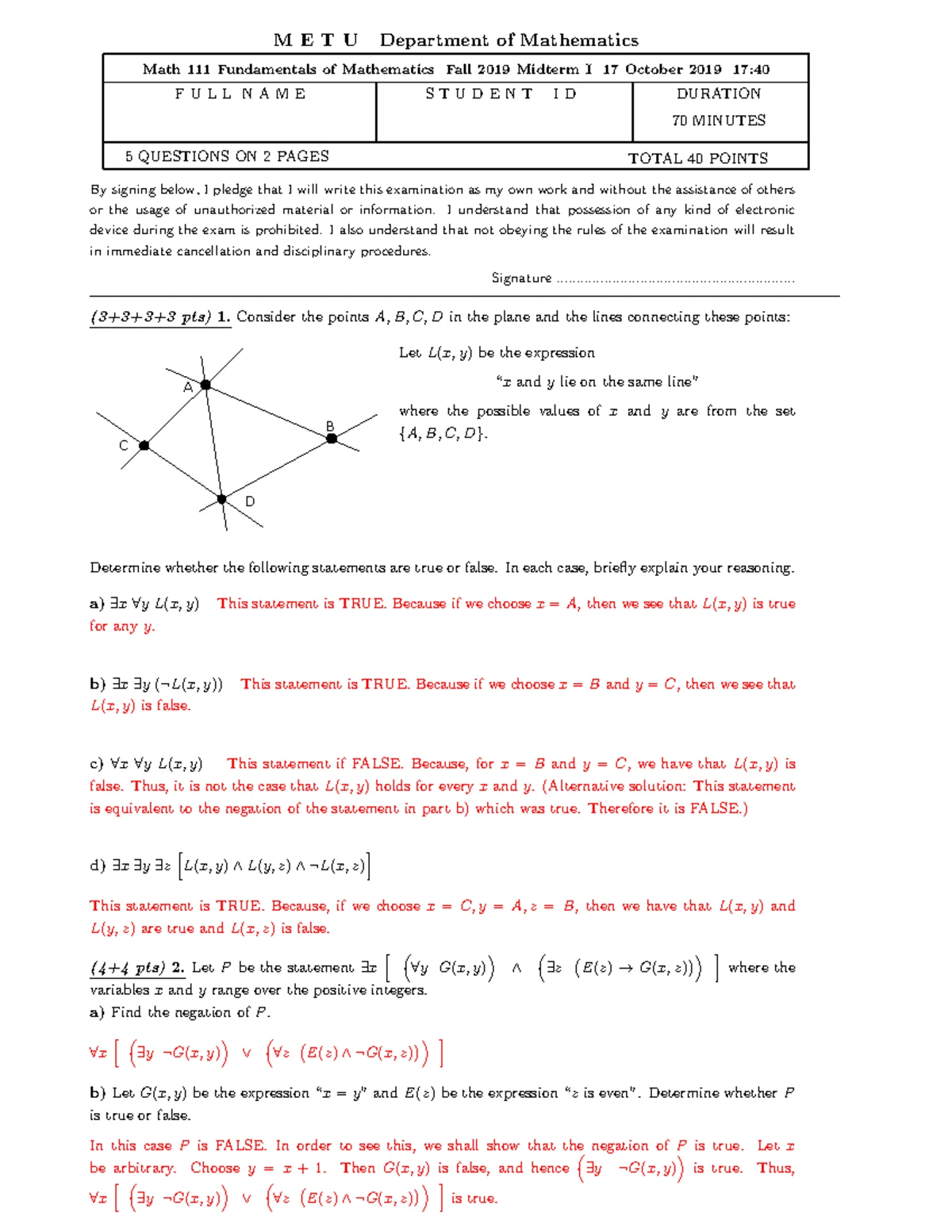 Math 111 Final Exam Solutions - Past Exam Set (Jan 2020) - Studocu