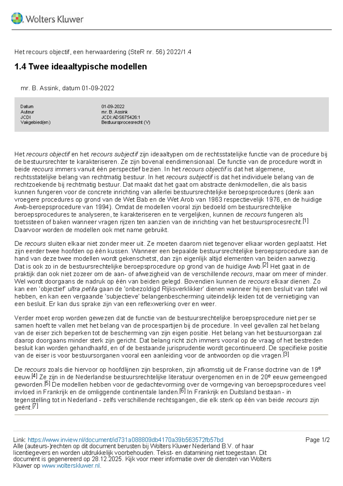 Herwaardering van het Recours Objectif: Ideaaltypische Modellen (SteR ...