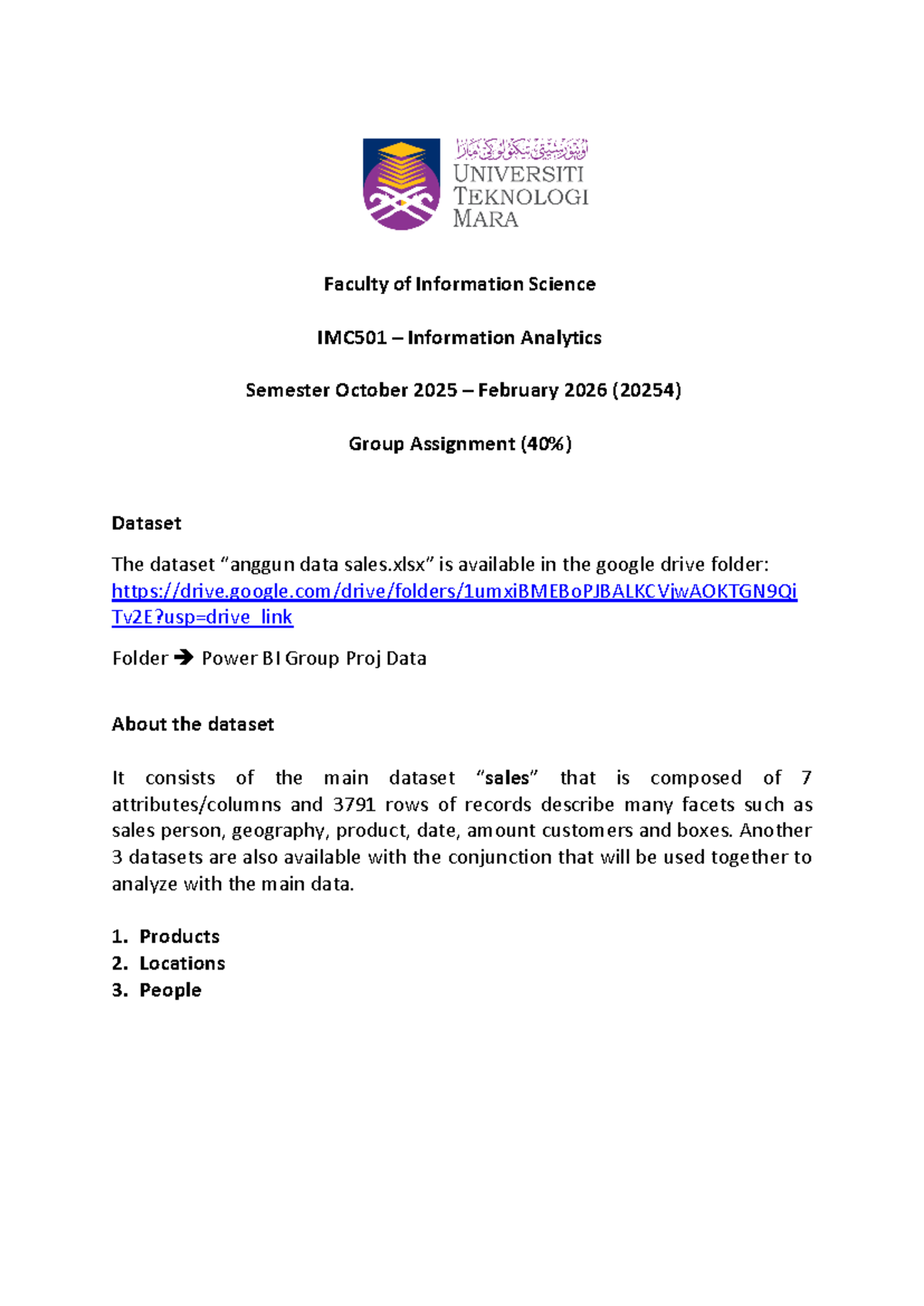 IMC501 - Group Project Guidelines for Data Analysis (Sem 20254) - Studocu