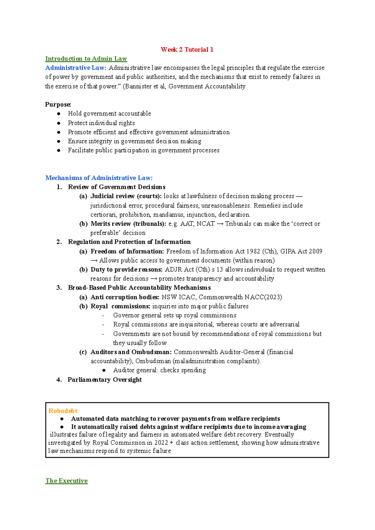 Admin Law: Week 2 Tutorial 1 Overview and Key Concepts - Studocu