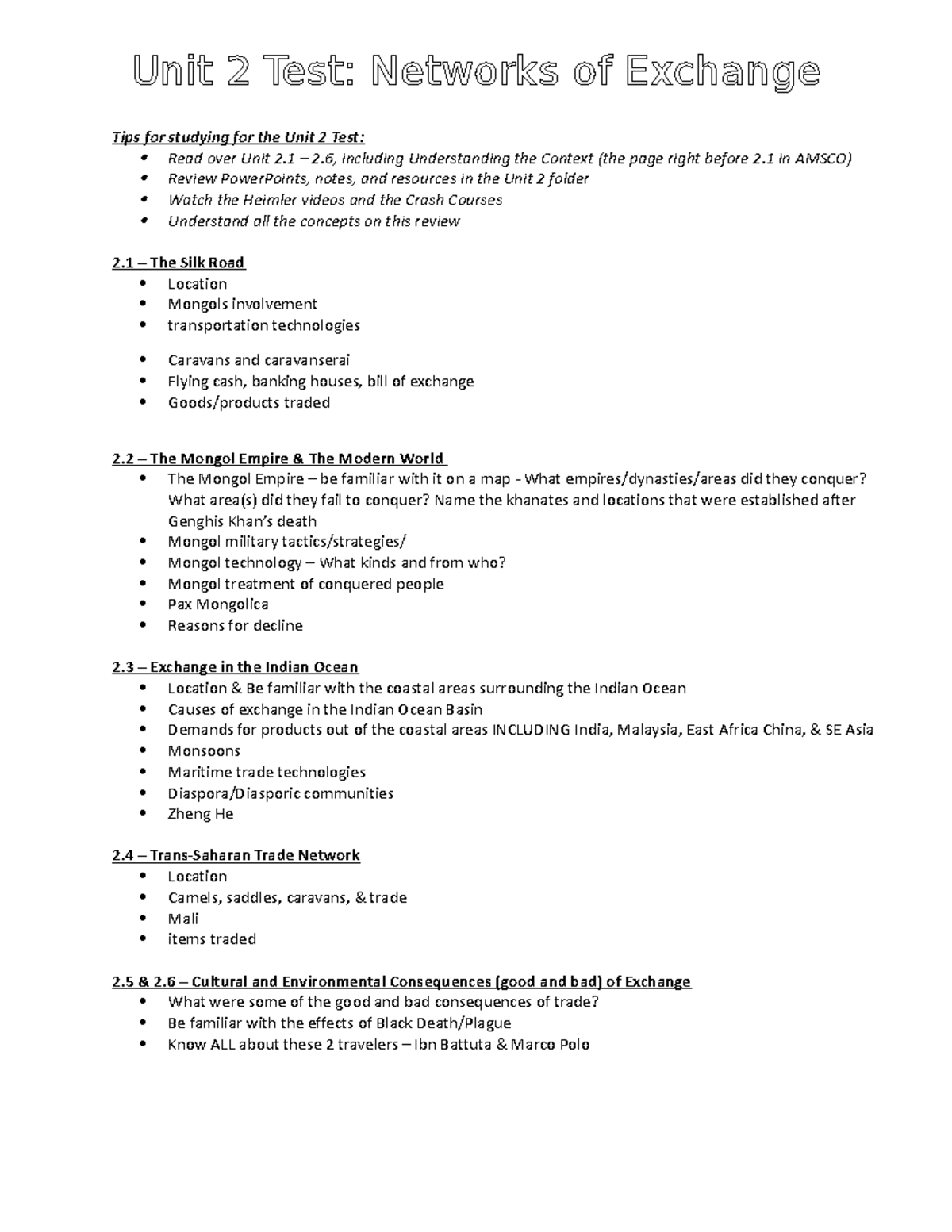 Unit+2+Review+2020 - Test review - Tips for studying for the Unit 2 ...