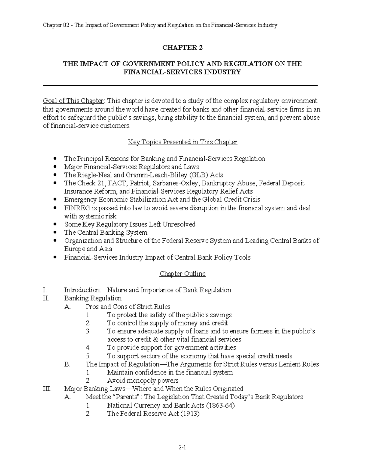Chapter 02: The Impact of Government Policy & Regulation on the Banking ...