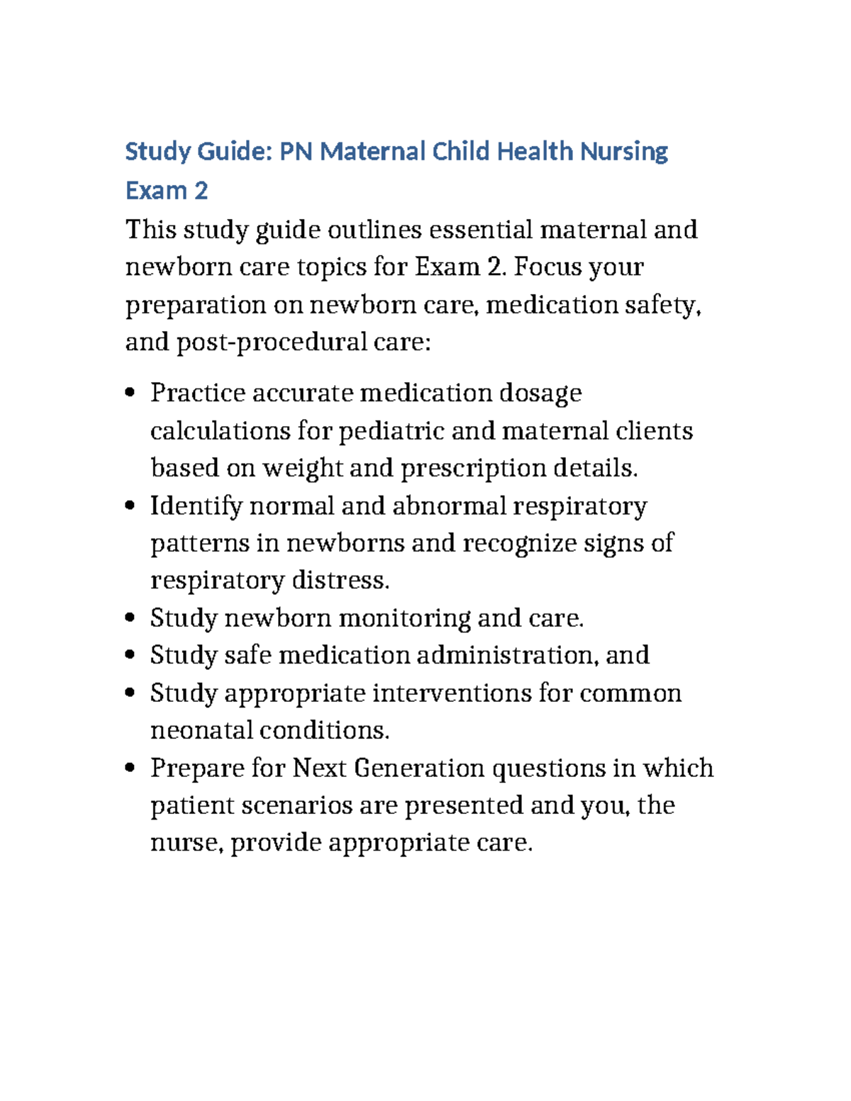 Pn maternalchild exam2 detailed study guide.5 - Study Guide: PN ...