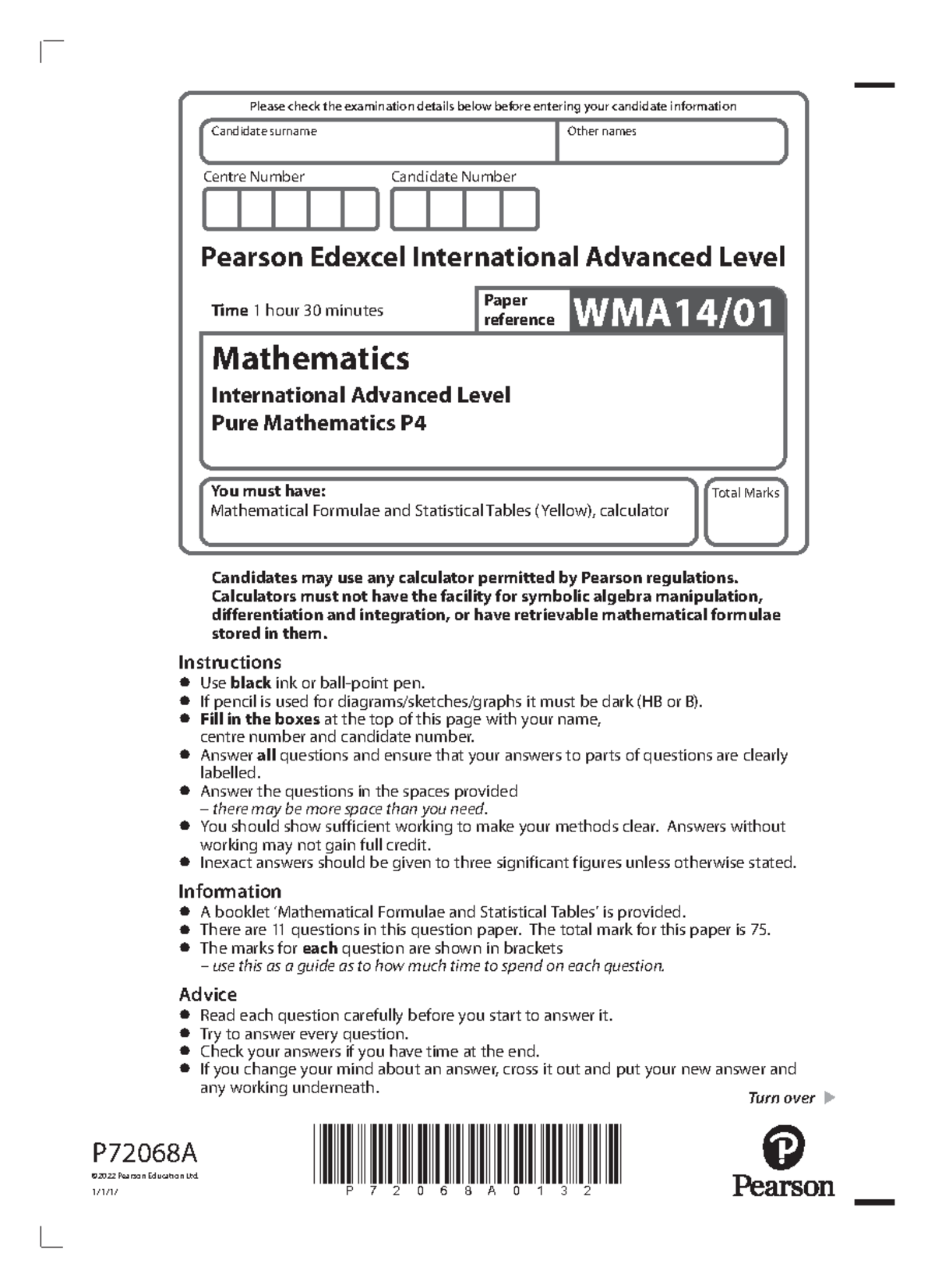 2210 WMA14 Pure Mathematics P4 Oct 2022 Exam Paper Solutions - Studocu