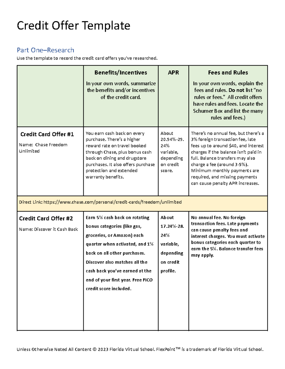 Credit Offer Template: Personal Finance Worksheet - Studocu