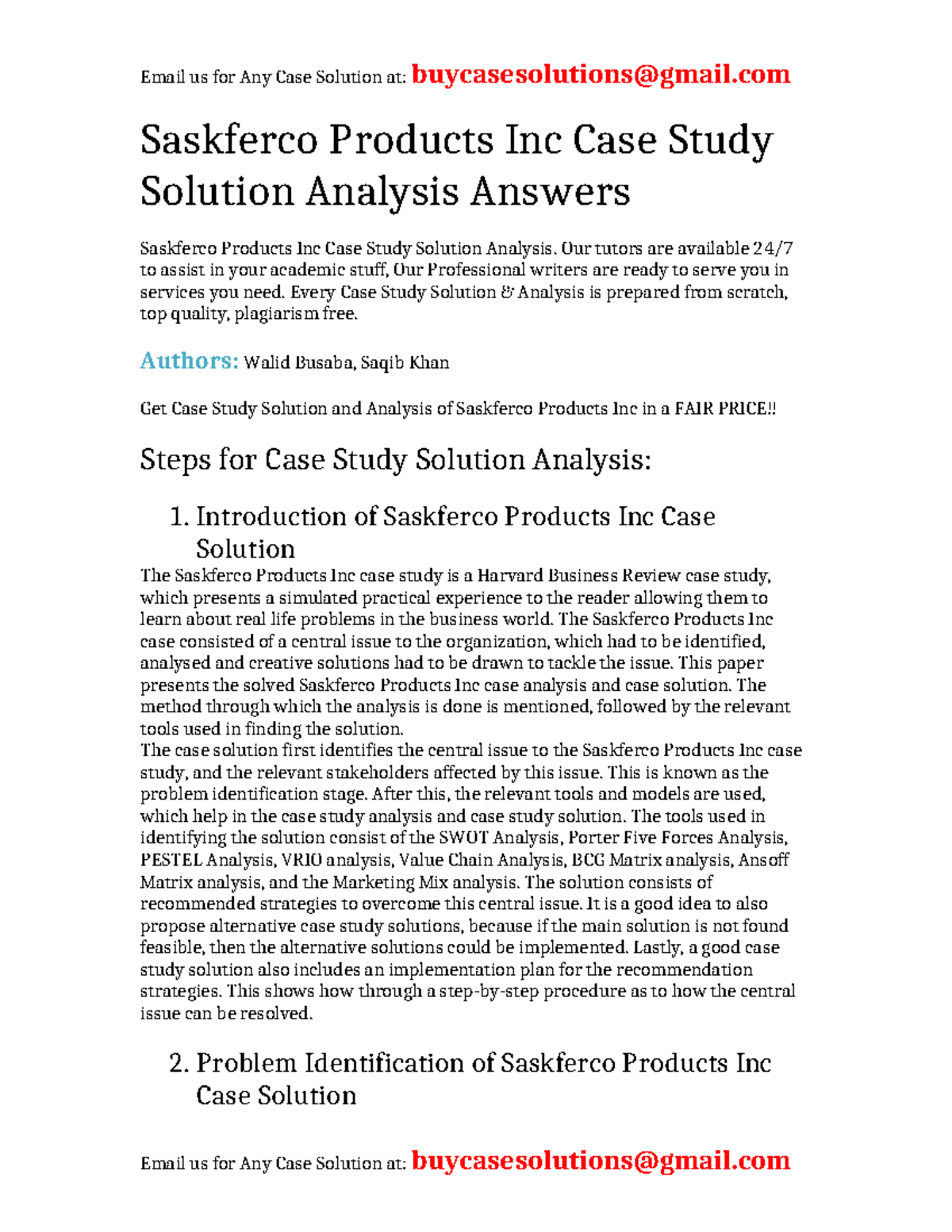 Saskferco Products Inc Case Study Solution & Analysis Review - Studocu