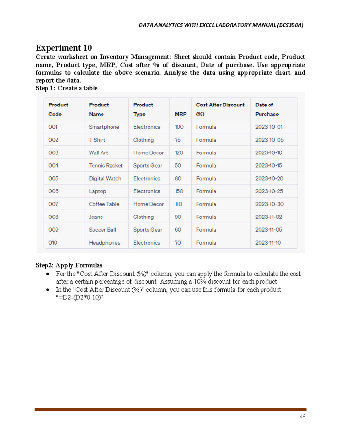 Inventory Management Worksheet Creation (BCS358A) - Studocu