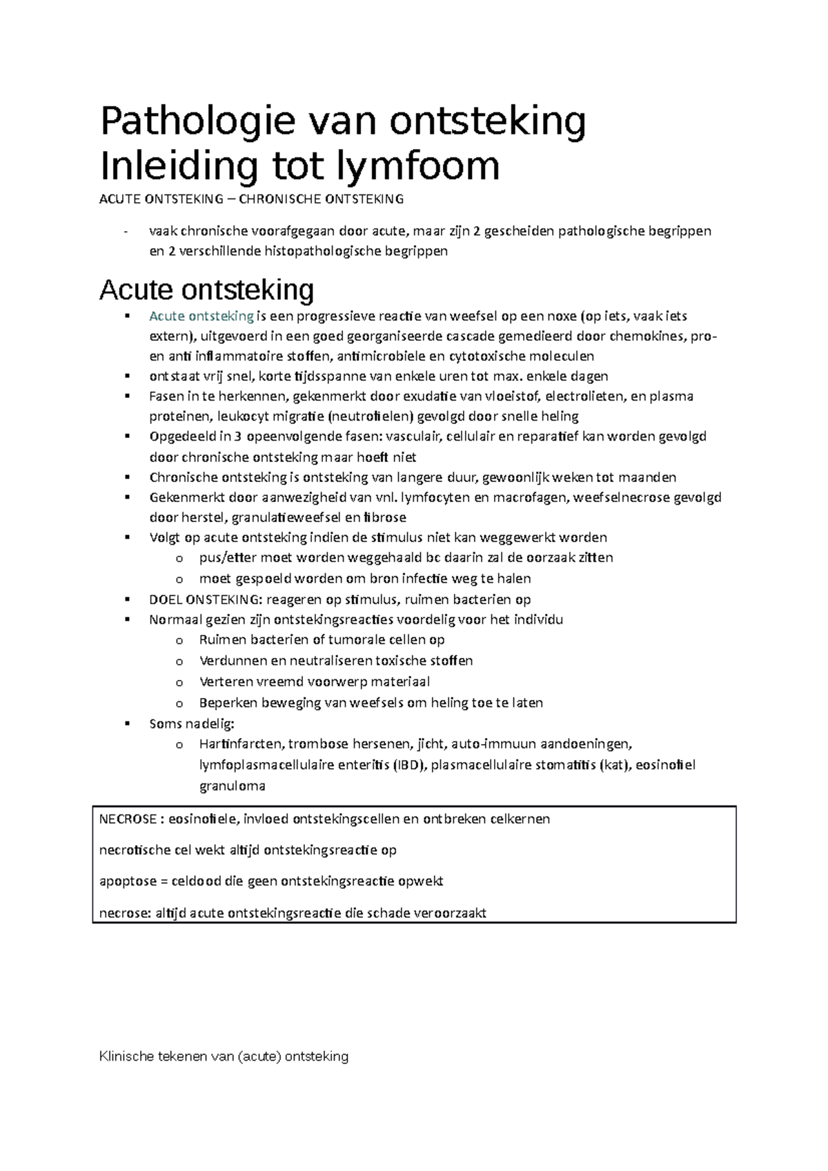 Pathologie van Ontsteking: Acute & Chronische Reacties en Genezing ...