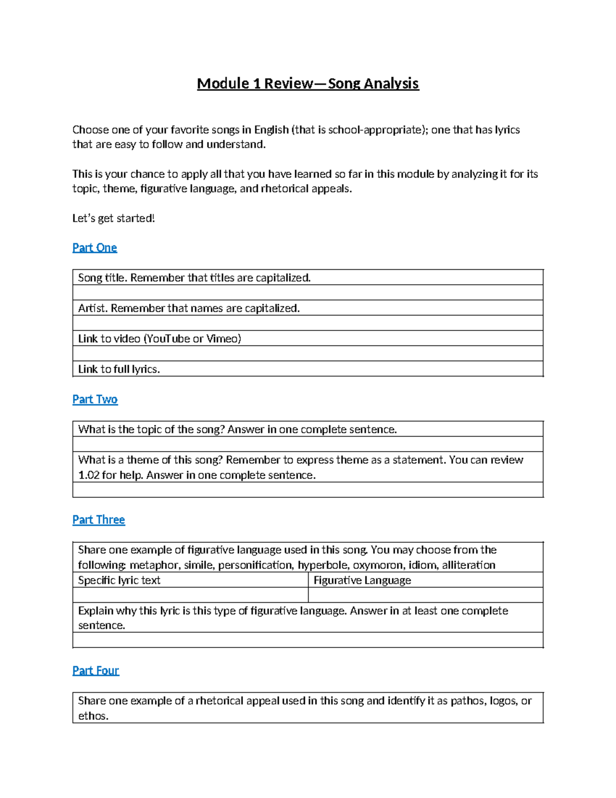 Module+1+Review+-+Song+Analysis - Module 1 Review—Song Analysis Choose ...