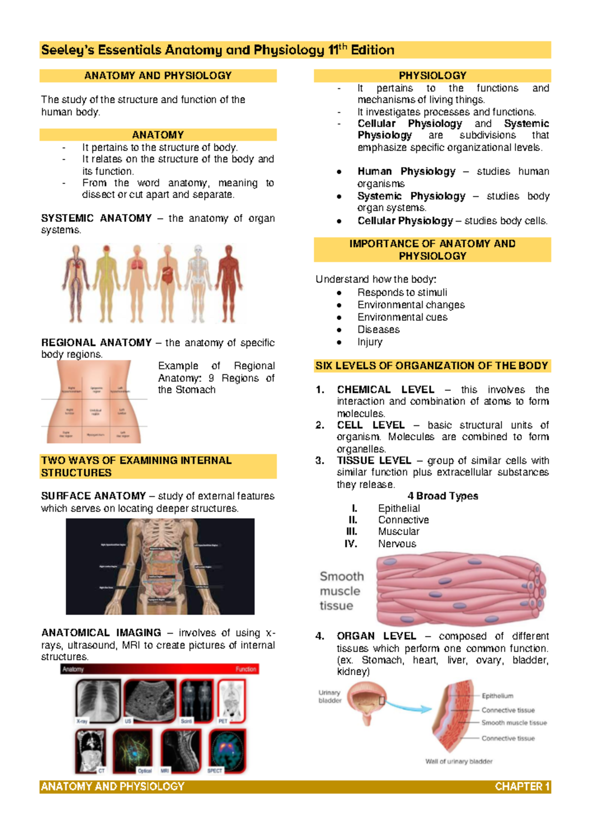 C1 - Comprehensive Overview of Anatomy and Physiology Concepts - Studocu