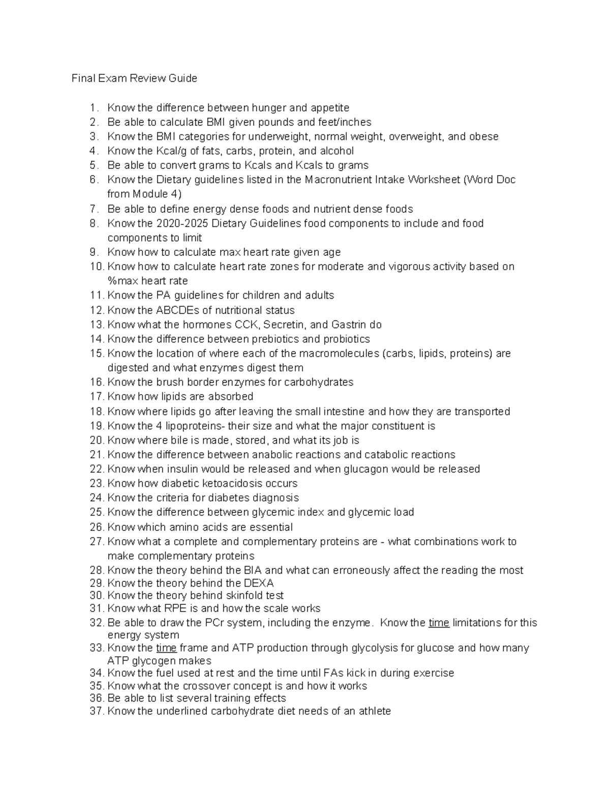 Final Exam Review Guide F25: Nutrition & Exercise Essentials - Studocu